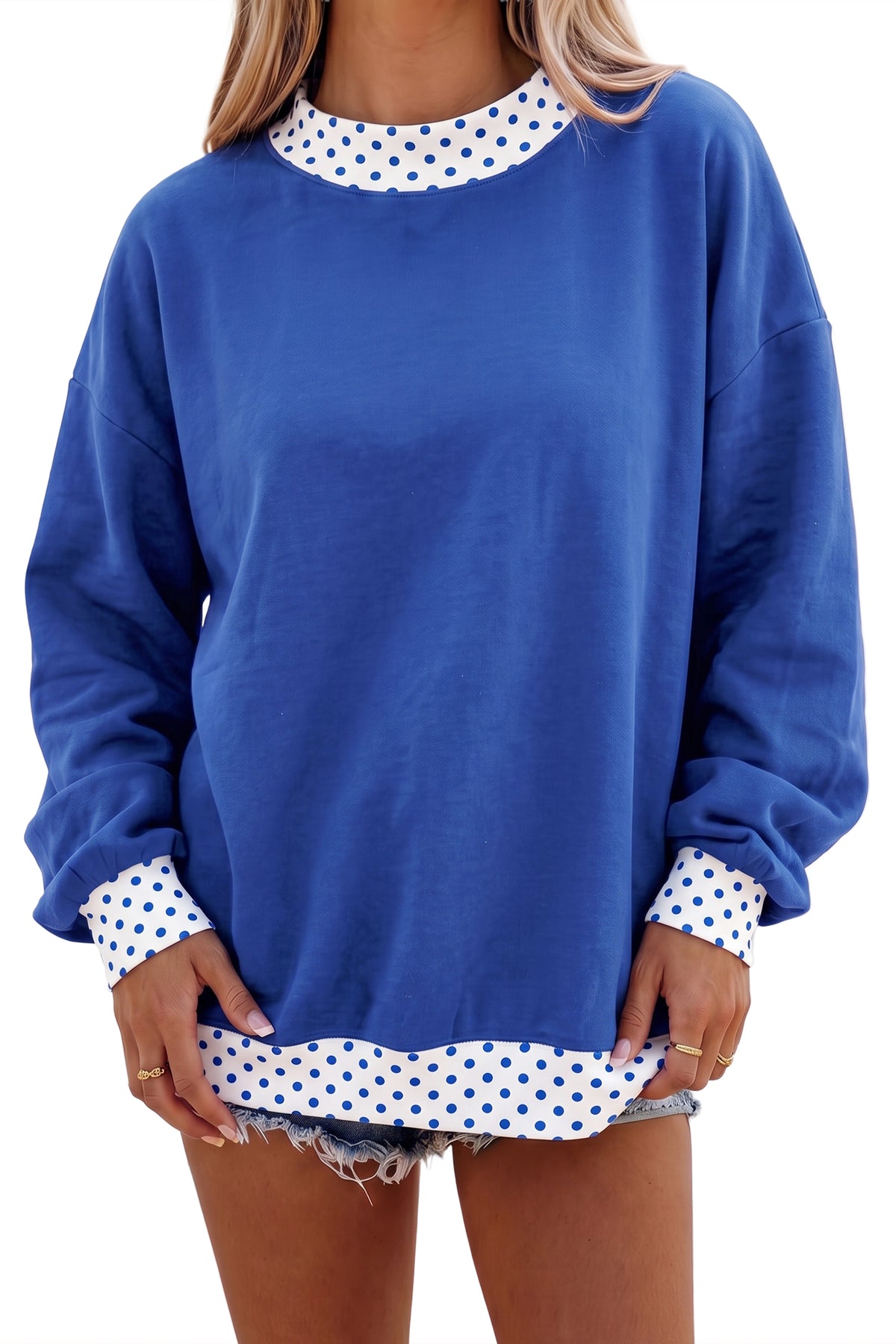 Orange Colorblock Polka Dot Contrast Trim Oversized Sweatshirt