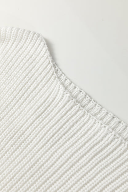 White Asymmetric Neck Drop Shoulder Baggy Slouchy Sweater