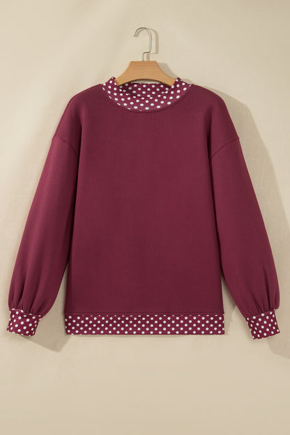 Orange Colorblock Polka Dot Contrast Trim Oversized Sweatshirt