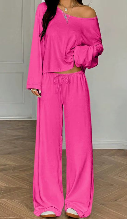 Women One Shoulder Crop Top Drawstring Wide Leg Pants Set Custom OEM Casual Sexy Loungewear Streetwear 2 Piece Outfits