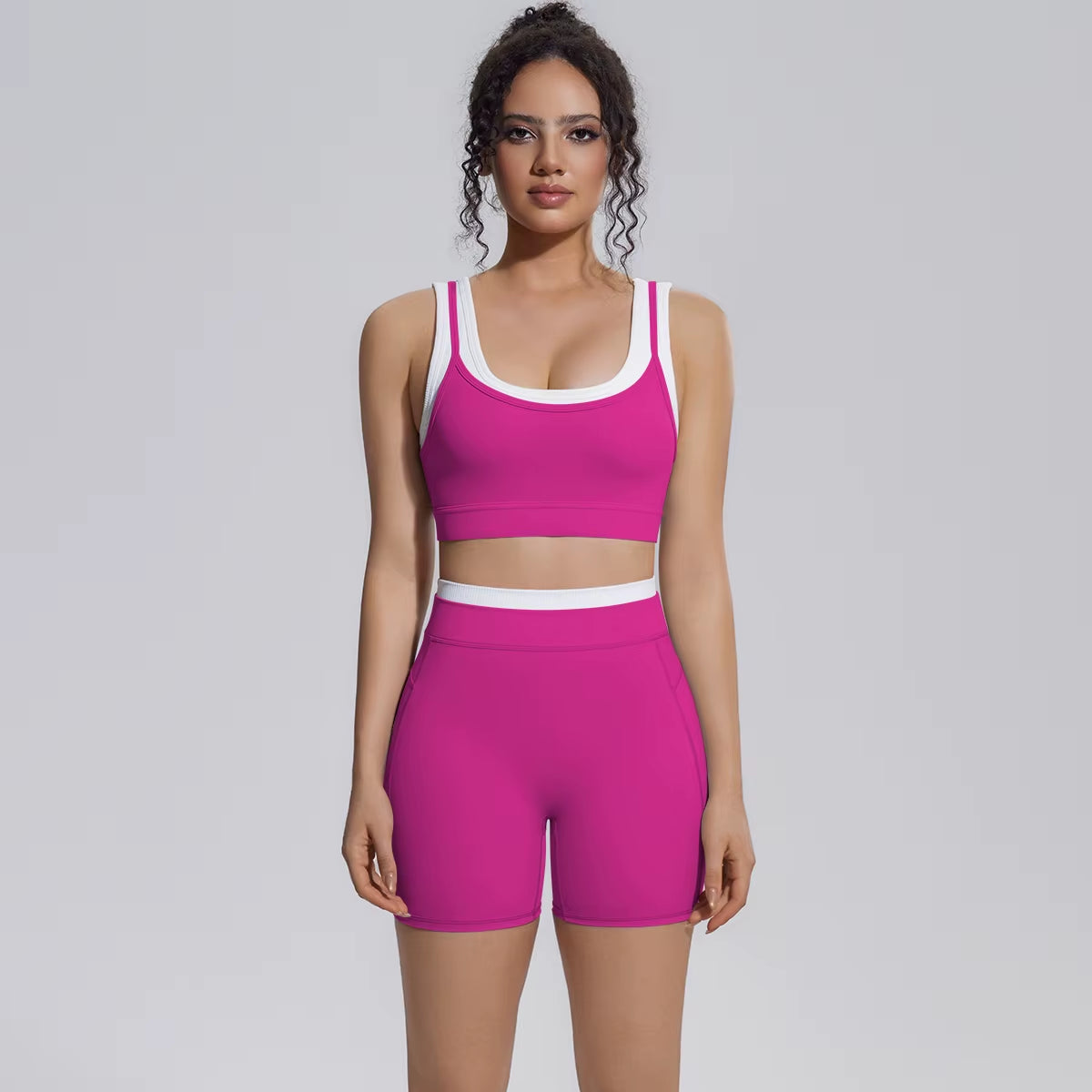 New Arrival High Support Sports Bra and Biker Shorts 2 Piece Set Women Gym Activewear Yoga Workout Outfit