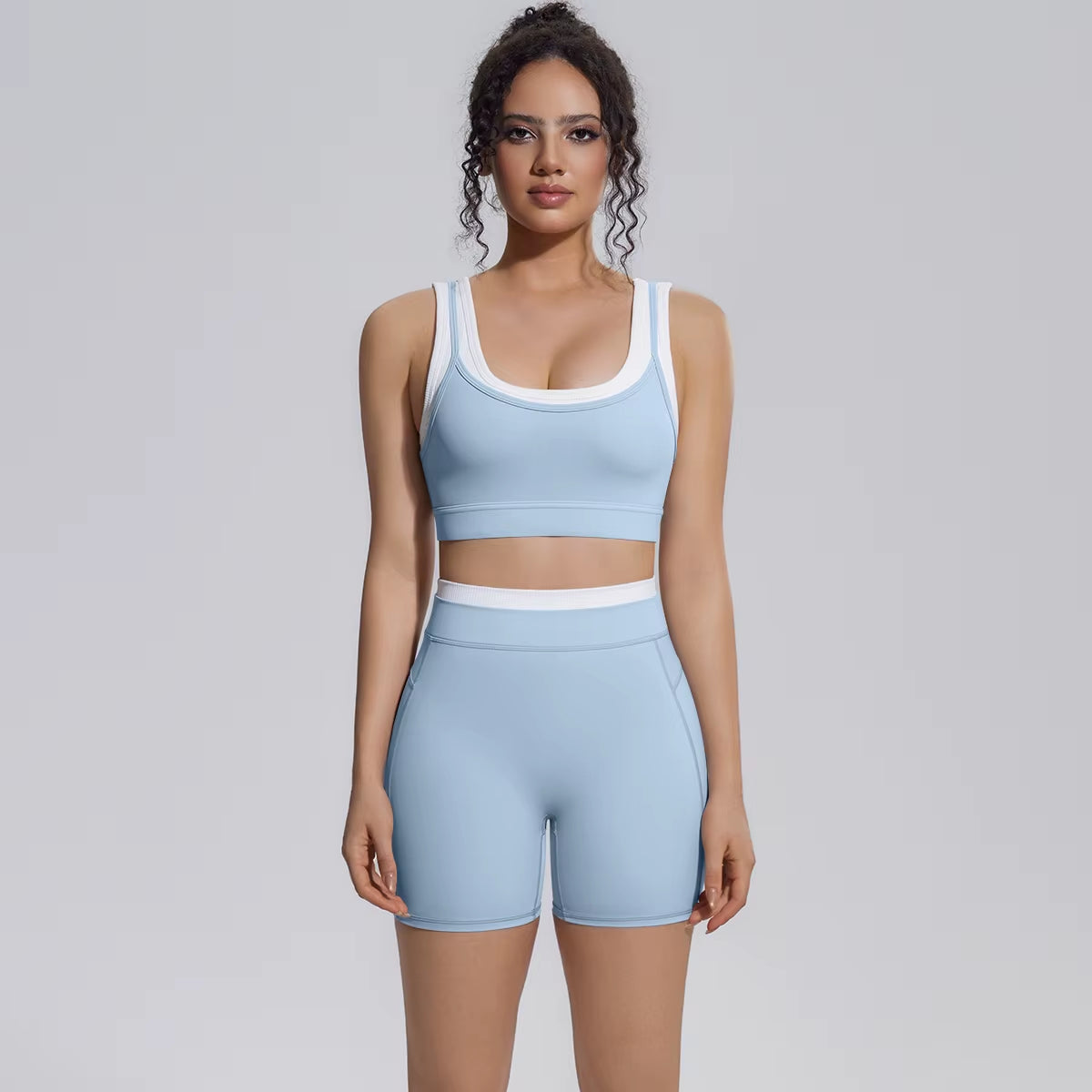 New Arrival High Support Sports Bra and Biker Shorts 2 Piece Set Women Gym Activewear Yoga Workout Outfit