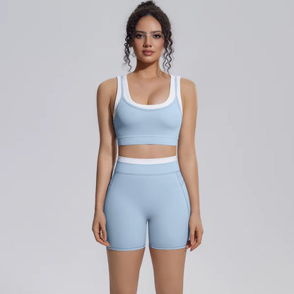 New Arrival High Support Sports Bra and Biker Shorts 2 Piece Set Women Gym Activewear Yoga Workout Outfit