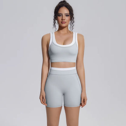 New Arrival High Support Sports Bra and Biker Shorts 2 Piece Set Women Gym Activewear Yoga Workout Outfit