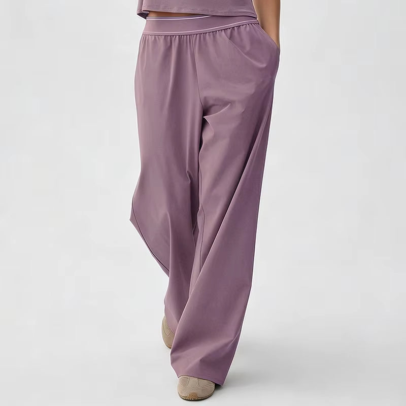 Women Summer Loose Wide Leg Sweatpants Breathable Casual Sport Trousers High Waist Drawstring Workout Lounge Pants with Pockets
