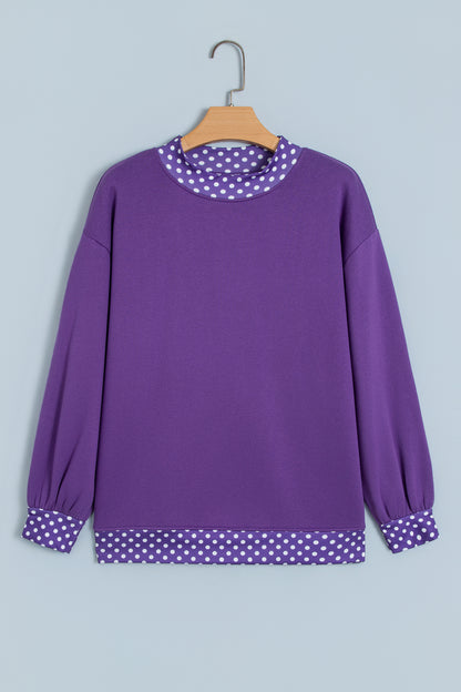 Orange Colorblock Polka Dot Contrast Trim Oversized Sweatshirt