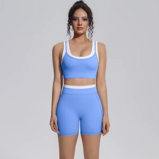 New Arrival High Support Sports Bra and Biker Shorts 2 Piece Set Women Gym Activewear Yoga Workout Outfit