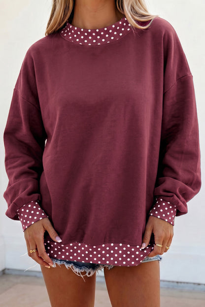 Orange Colorblock Polka Dot Contrast Trim Oversized Sweatshirt