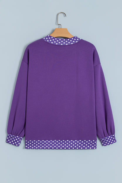 Orange Colorblock Polka Dot Contrast Trim Oversized Sweatshirt