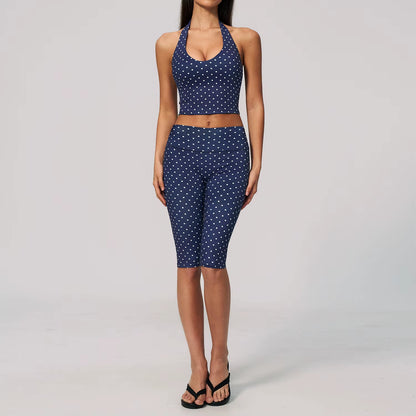 Women Polka Dot Breathable Yoga Set 2 Piece Workout Outfit High Waist Yoga Pants Spandex/Nylon Sports Running Fitness Tracksuit