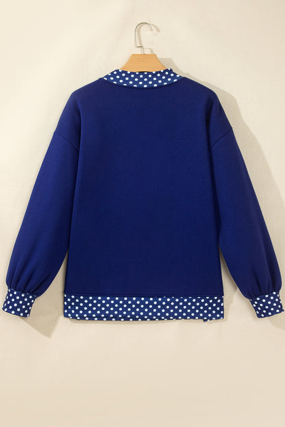 Orange Colorblock Polka Dot Contrast Trim Oversized Sweatshirt