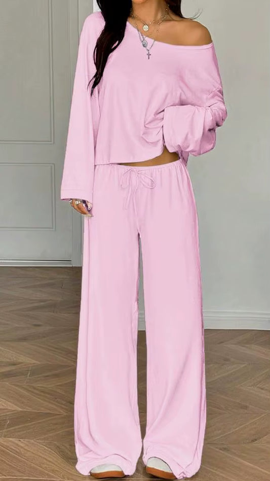 Women One Shoulder Crop Top Drawstring Wide Leg Pants Set Custom OEM Casual Sexy Loungewear Streetwear 2 Piece Outfits
