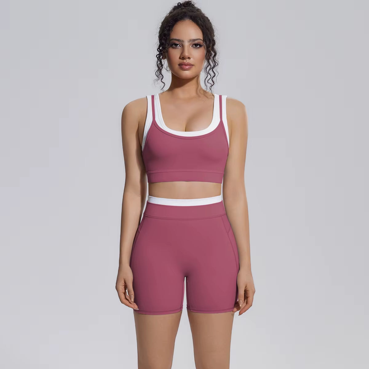 New Arrival High Support Sports Bra and Biker Shorts 2 Piece Set Women Gym Activewear Yoga Workout Outfit