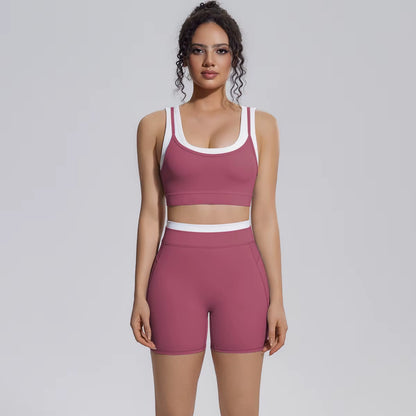 New Arrival High Support Sports Bra and Biker Shorts 2 Piece Set Women Gym Activewear Yoga Workout Outfit