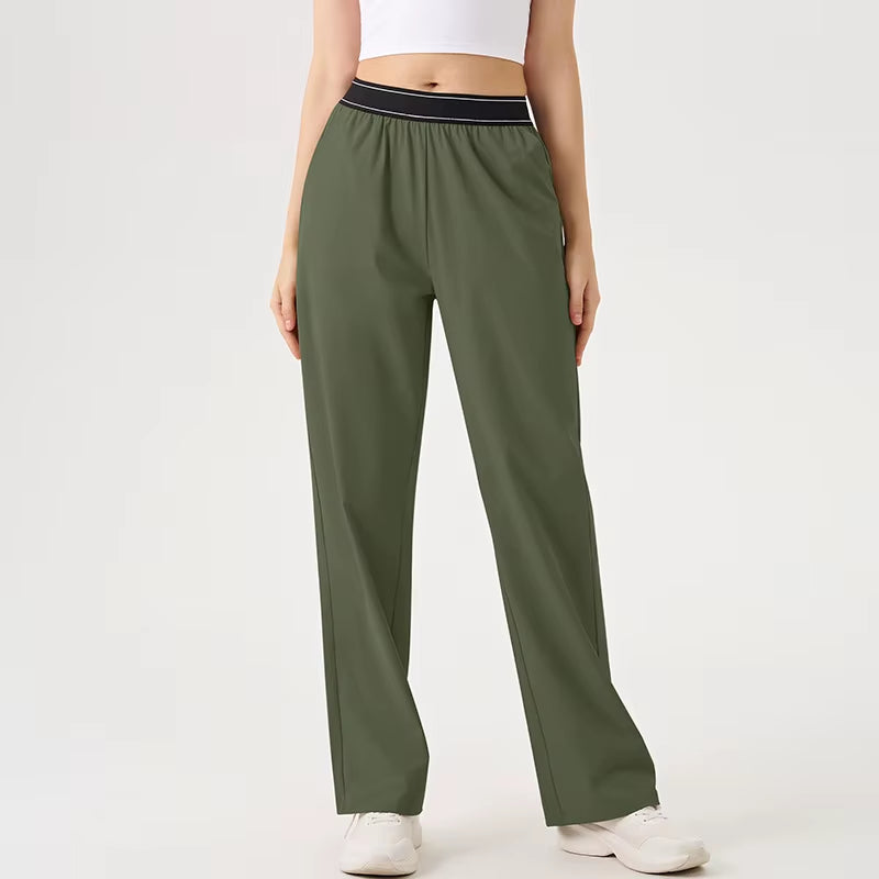 Women Summer Loose Wide Leg Sweatpants Breathable Casual Sport Trousers High Waist Drawstring Workout Lounge Pants with Pockets