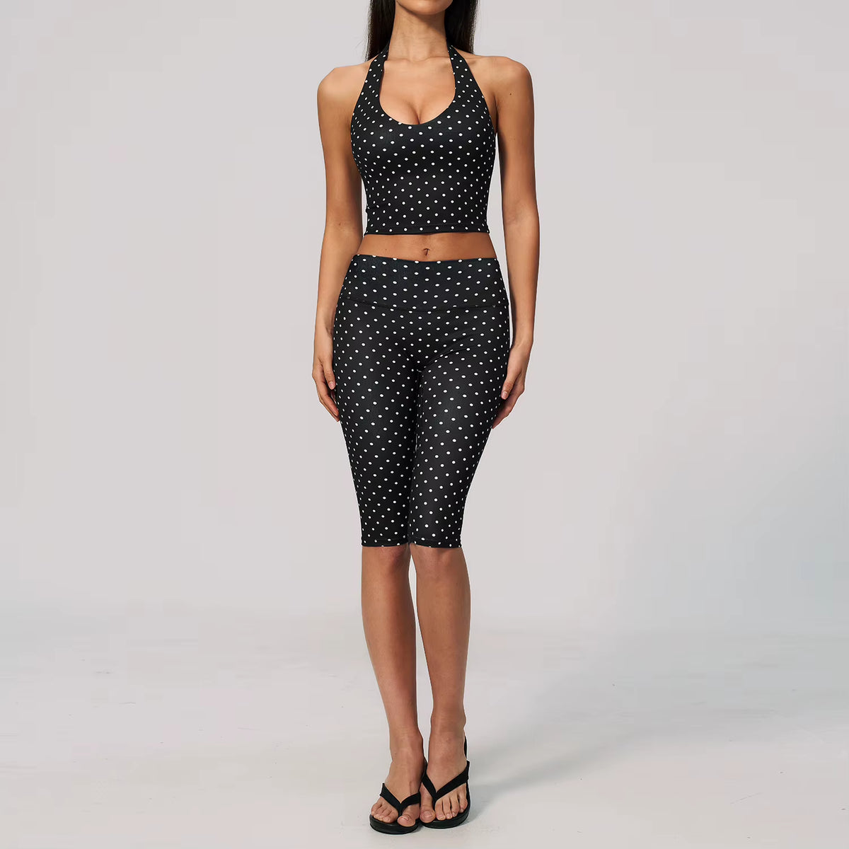 Women Polka Dot Breathable Yoga Set 2 Piece Workout Outfit High Waist Yoga Pants Spandex/Nylon Sports Running Fitness Tracksuit