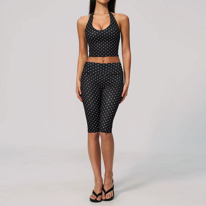 Women Polka Dot Breathable Yoga Set 2 Piece Workout Outfit High Waist Yoga Pants Spandex/Nylon Sports Running Fitness Tracksuit