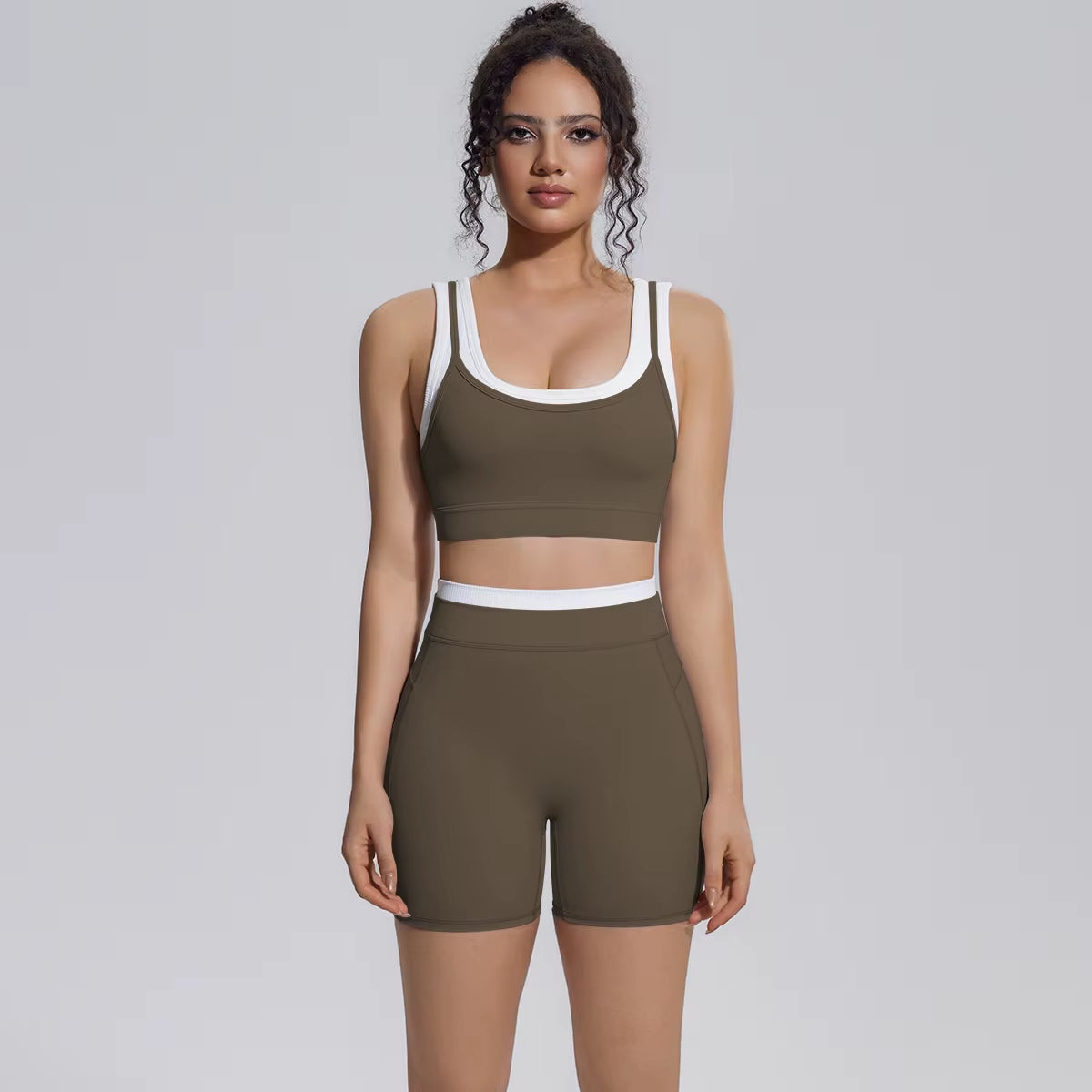 New Arrival High Support Sports Bra and Biker Shorts 2 Piece Set Women Gym Activewear Yoga Workout Outfit