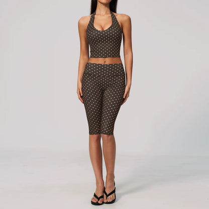 Women Polka Dot Breathable Yoga Set 2 Piece Workout Outfit High Waist Yoga Pants Spandex/Nylon Sports Running Fitness Tracksuit