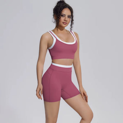 New Arrival High Support Sports Bra and Biker Shorts 2 Piece Set Women Gym Activewear Yoga Workout Outfit