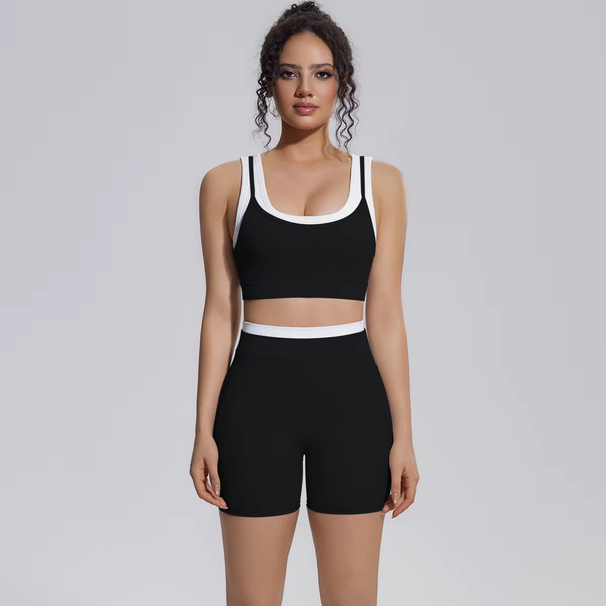 New Arrival High Support Sports Bra and Biker Shorts 2 Piece Set Women Gym Activewear Yoga Workout Outfit