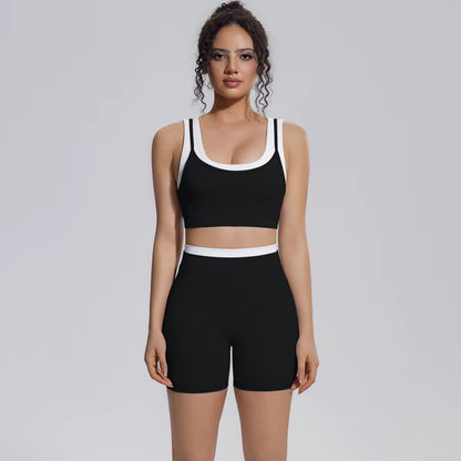 New Arrival High Support Sports Bra and Biker Shorts 2 Piece Set Women Gym Activewear Yoga Workout Outfit