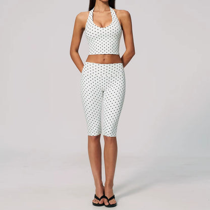 Women Polka Dot Breathable Yoga Set 2 Piece Workout Outfit High Waist Yoga Pants Spandex/Nylon Sports Running Fitness Tracksuit