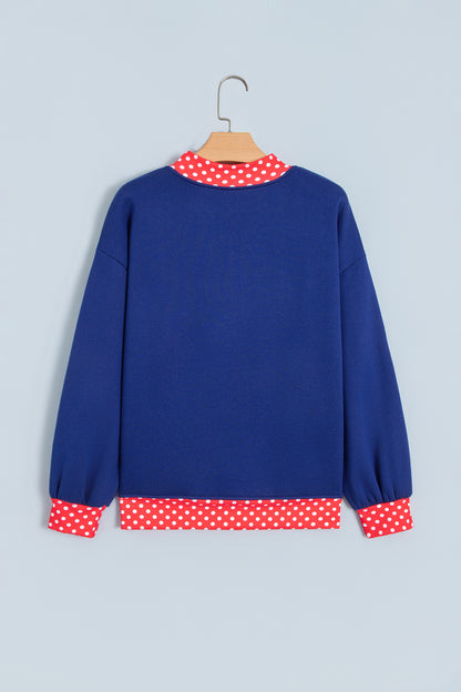 Grapefruit Orange Polka Dot Letter Print Contrast Trim Mock Neck Sweatshirt