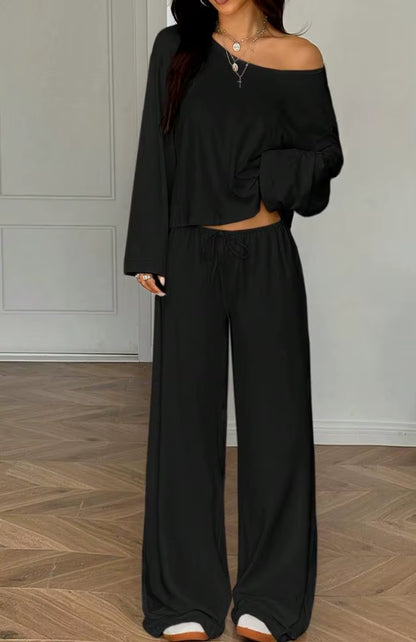 Women One Shoulder Crop Top Drawstring Wide Leg Pants Set Custom OEM Casual Sexy Loungewear Streetwear 2 Piece Outfits