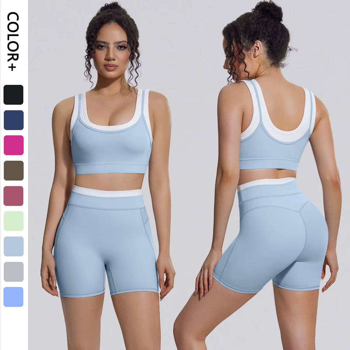 New Arrival High Support Sports Bra and Biker Shorts 2 Piece Set Women Gym Activewear Yoga Workout Outfit
