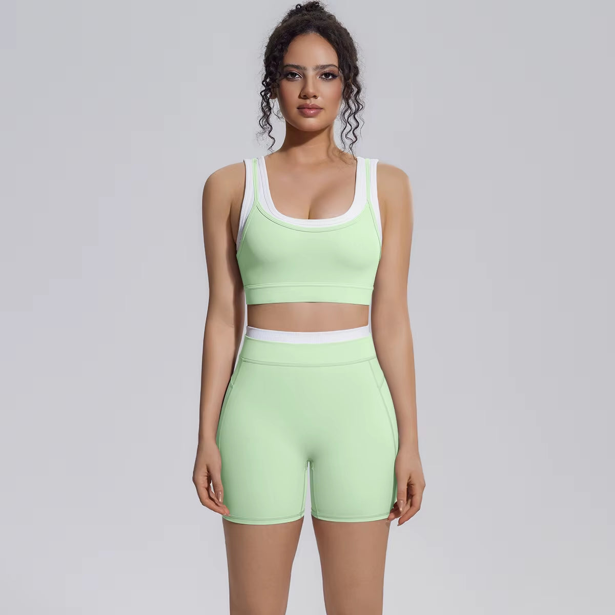 New Arrival High Support Sports Bra and Biker Shorts 2 Piece Set Women Gym Activewear Yoga Workout Outfit