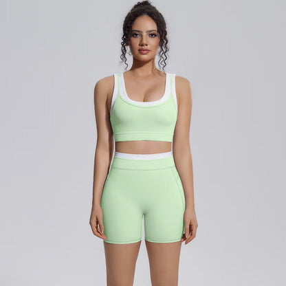 New Arrival High Support Sports Bra and Biker Shorts 2 Piece Set Women Gym Activewear Yoga Workout Outfit