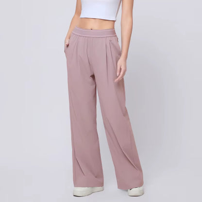 Women Summer Loose Wide Leg Sweatpants Breathable Casual Sport Trousers High Waist Drawstring Workout Lounge Pants with Pockets