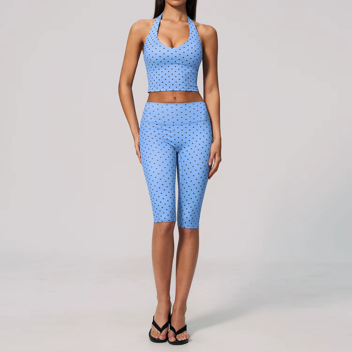 Women Polka Dot Breathable Yoga Set 2 Piece Workout Outfit High Waist Yoga Pants Spandex/Nylon Sports Running Fitness Tracksuit