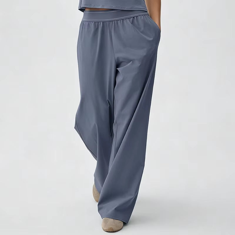 Women Summer Loose Wide Leg Sweatpants Breathable Casual Sport Trousers High Waist Drawstring Workout Lounge Pants with Pockets